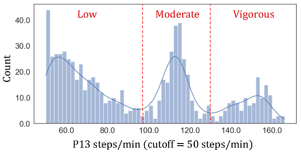 Stepping cadence distribution for P13
